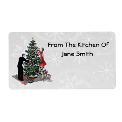 Retro 1940s Christmas Tree Kitchen Labels