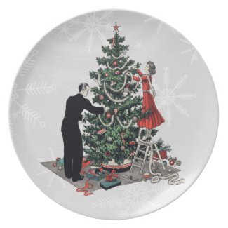 Retro 1940s Christmas Tree plate