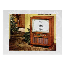Retro 1950s Christmas TV Post Card