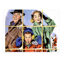 Retro 1950s Christmas Window Post Card