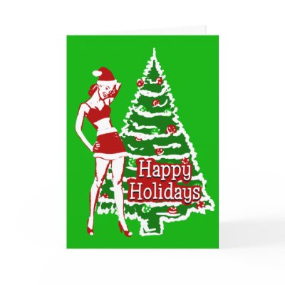 Retro 1950's Pin up girl Santa holiday card by Retroversity
