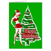 Retro 1950's Pin up girl Santa holiday card