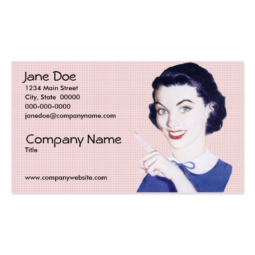 Retro 1950s Pointing Woman Business Cards (front side)