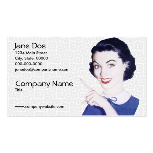Retro 1950s Pointing Woman V2 Business Card Template