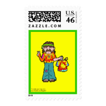 Retro 1960 Hippie in Tie-Dye Stamp