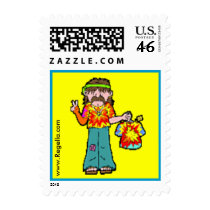 Retro 1960 Hippie in Tie-Dye Stamp