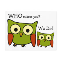 Retro 1960's Owl Miss You Postcard by Retroversity Retro 1960's Owl Miss You Postcard