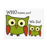 Retro 1960's Owl Miss You Postcard