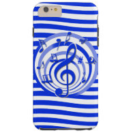 Retro 3D Effect Blue and White Musical Notes Tough iPhone 6 Plus Case