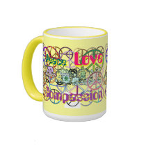 Retro 60's Peace Signs GalorePeace Love Compassion mugs
