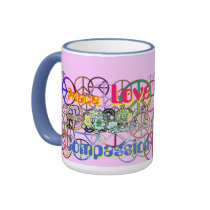 Retro 60's Peace Signs GalorePeace Love Compassion mugs
