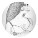Retro 70's Fashion Model Round Sticker