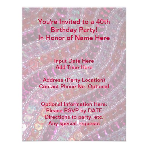 Retro 70s Girly Pink Purple Glitter Sequins Personalized Invite