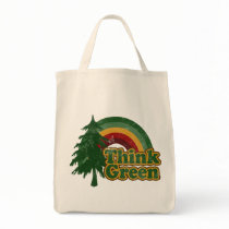 Retro 70s Rainbow, Think Green Tote Bags