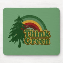 Retro 70s Rainbow, Think Green Mousepad
