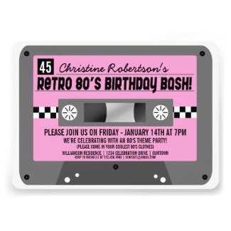 Retro 80's Cassette Tape Party Invitations