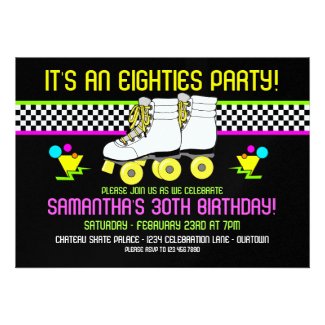 Retro 80s Skate Party Birthday Invitations