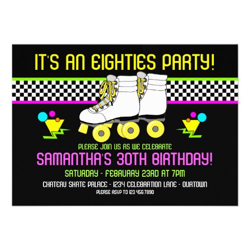 Retro 80s Skate Party Birthday Invitations