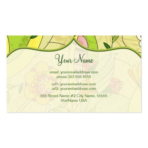 Retro Abstract Floral Collage Template 3 Business Cards (back side)