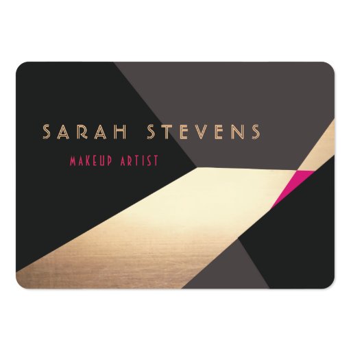 Retro Abstract Gold Makeup Artist Modern Edgey Business Card Template (front side)