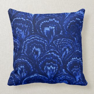 Retro Abstract Swirls Sapphire Blue Throw Pillow