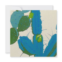 Retro Abstract Turquoise Cactus Square Invitation