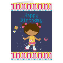 Retro African American Roller Skating Birthday Greeting Cards