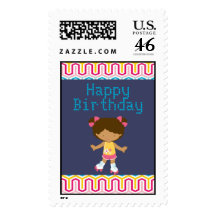 Retro African American Roller Skating Birthday Stamp