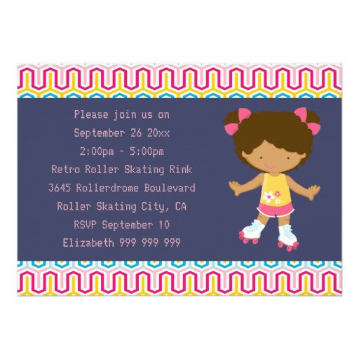 Retro African American Roller Skating Party Personalized Invitation