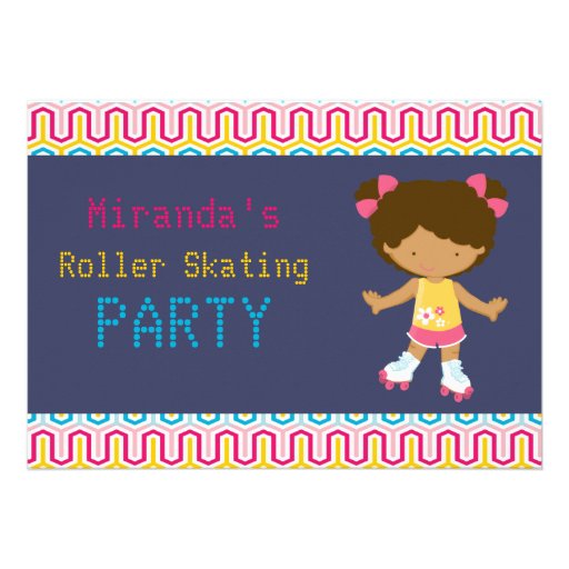 Retro African American Roller Skating Party Personalized Invitation