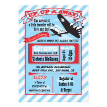 Retro Airplane Baby Shower with ticket invitation