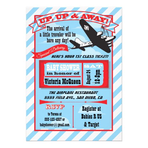 Retro Airplane Baby Shower with ticket invitation