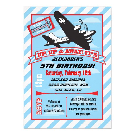 Retro Airplane Birthday Party Invitations