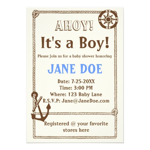 Retro Anchor Nautical Baby Shower Invitation (front side)