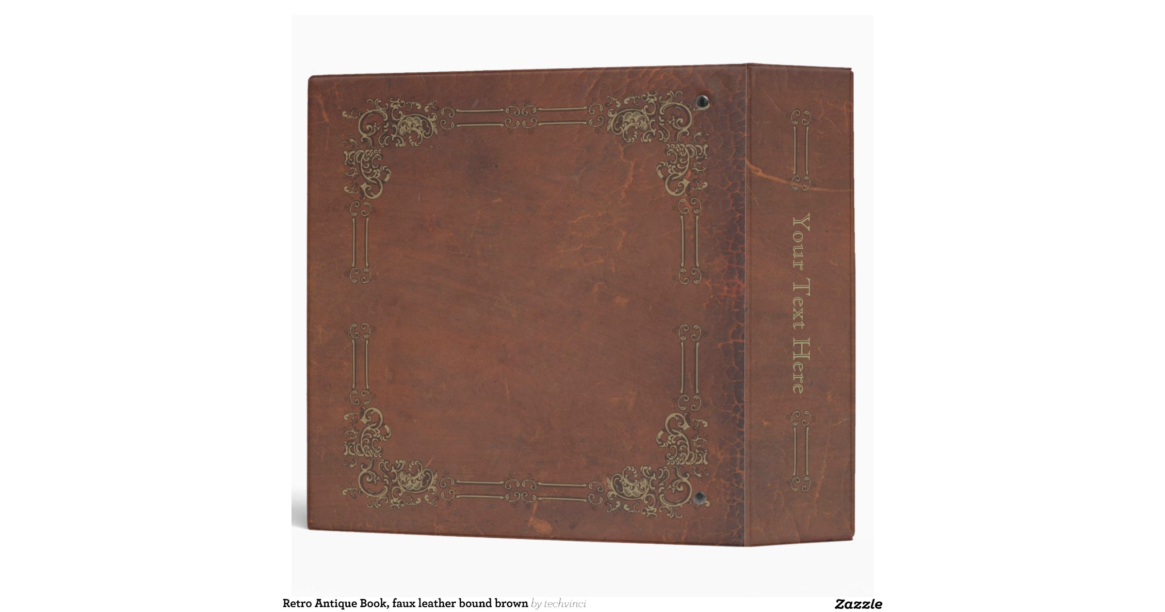 Retro Antique Book, faux leather bound brown 3 Ring Binder Zazzle