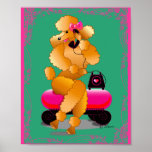 Retro Apricot Poodle on Phone Art Print