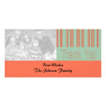 Retro aqua and orange stipes photo cards