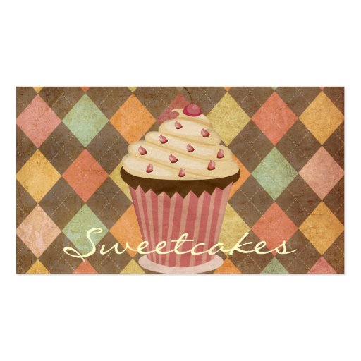 Retro Argyle Cupcake Bakery Business Card Template (front side)