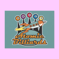 retro atomic billiards sign postcards