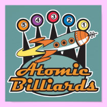 retro atomic billiards sign posters