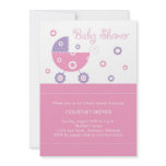 Retro Baby Buggy Baby Shower Invitation in Pink