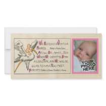 Retro Baby Girl & Stork Parents Birth Announcement Photo Cards