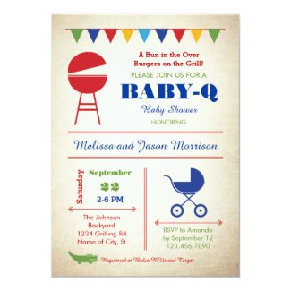 Retro Baby-Q Baby Shower Invitation 5" X 7" Invitation Card