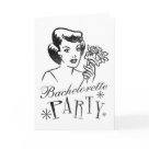 postcard - Retro Bachelorette T-Shirts & Gifts for brides, bridesmaids, maids of honor, more. Features 1950s illustration of a bride or bridesmaid and reads, "Bachelorette Party" in retro font.
