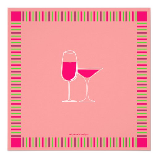Retro Bachelorette Party Pink Cocktails Invitation