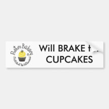 Retro Bakery Will BRAKE for CUPCAKES bumper sticke Bumper Stickers