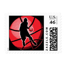 Retro Basketball Player Ball Postage Stamps