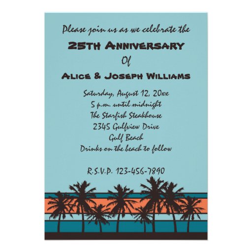 Retro Beach Anniversary Party Invitations