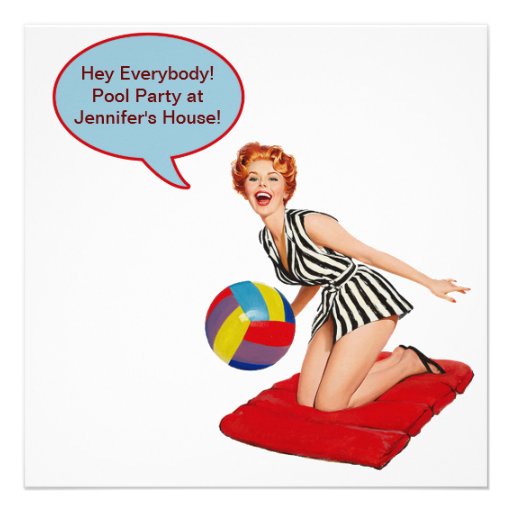 Retro Beach Ball Pool Party Personalized Announcement