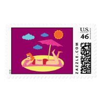 Retro Beach Pinup Girl Postage Stamps